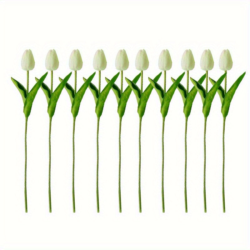 A Set of Home Decorations, 10pcs White Tulip Artificial Flowers + 1 Creative Small Vase, Desktop Ornaments, Fashionable Spiral White Vase - Nordic Style, Suitable for Home, Kitchen, Living Room, Bedroom Decoration Perfect Choice, Valentine'S Day