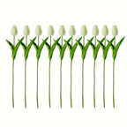 A Set of Home Decorations, 10pcs White Tulip Artificial Flowers + 1 Creative Small Vase, Desktop Ornaments, Fashionable Spiral White Vase - Nordic Style, Suitable for Home, Kitchen, Living Room, Bedroom Decoration Perfect Choice, Valentine'S Day