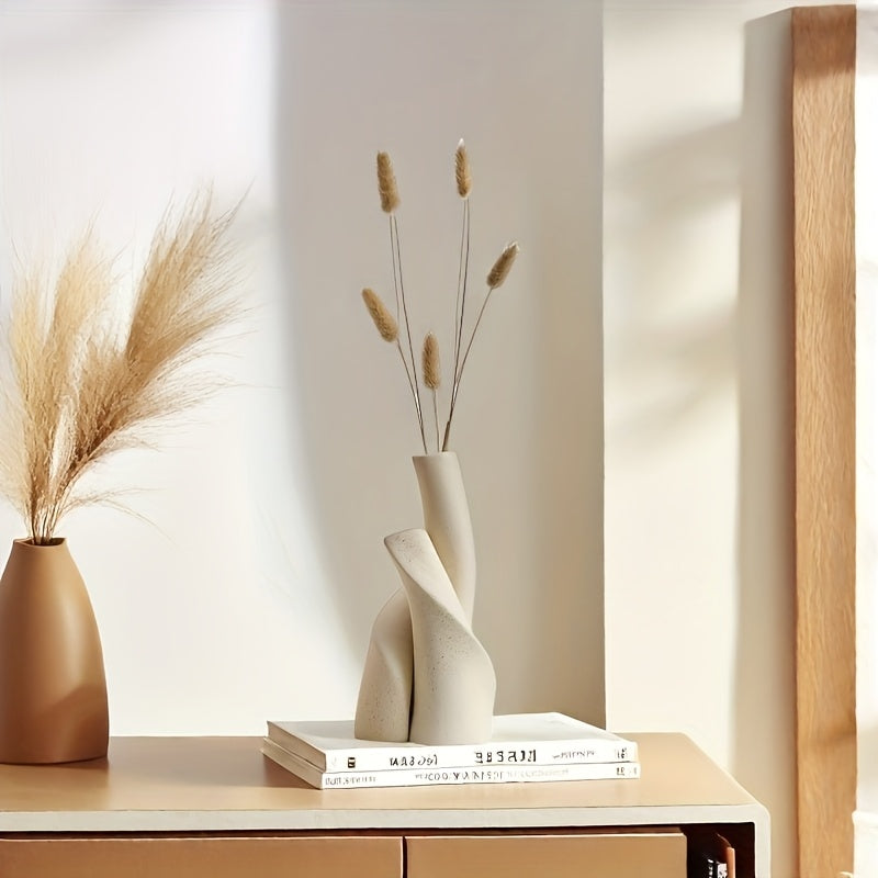 Nordic Minimalist Twisted Vase Creative Artistic Desktop Ornament Wabi-Sabi Style Home Decor Dried Flower Vase
