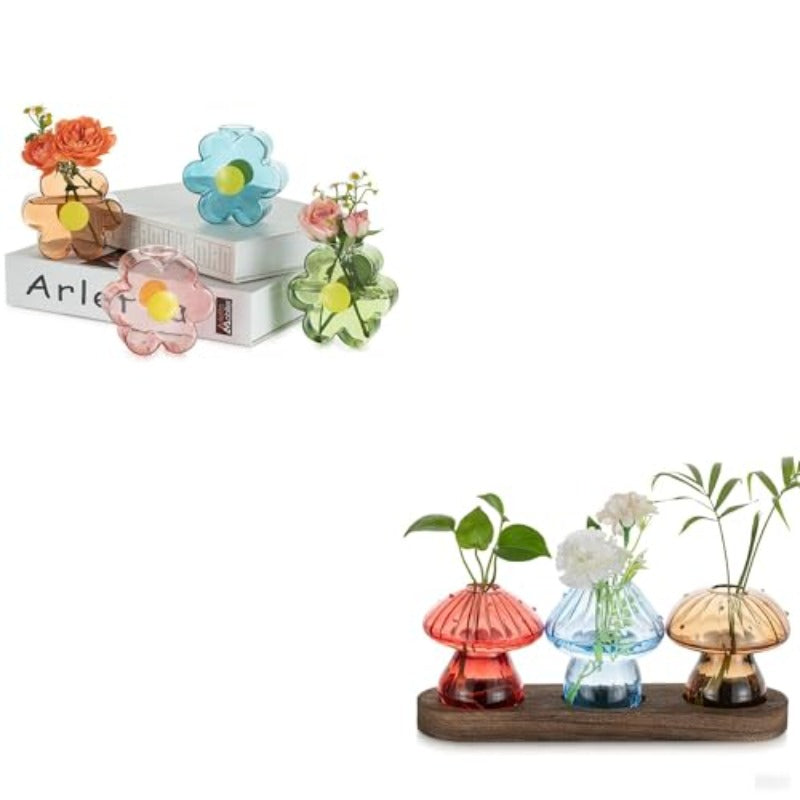 omcri4PCS Unique Small Vases for Flowers and 3PCS Glass Propagation Station