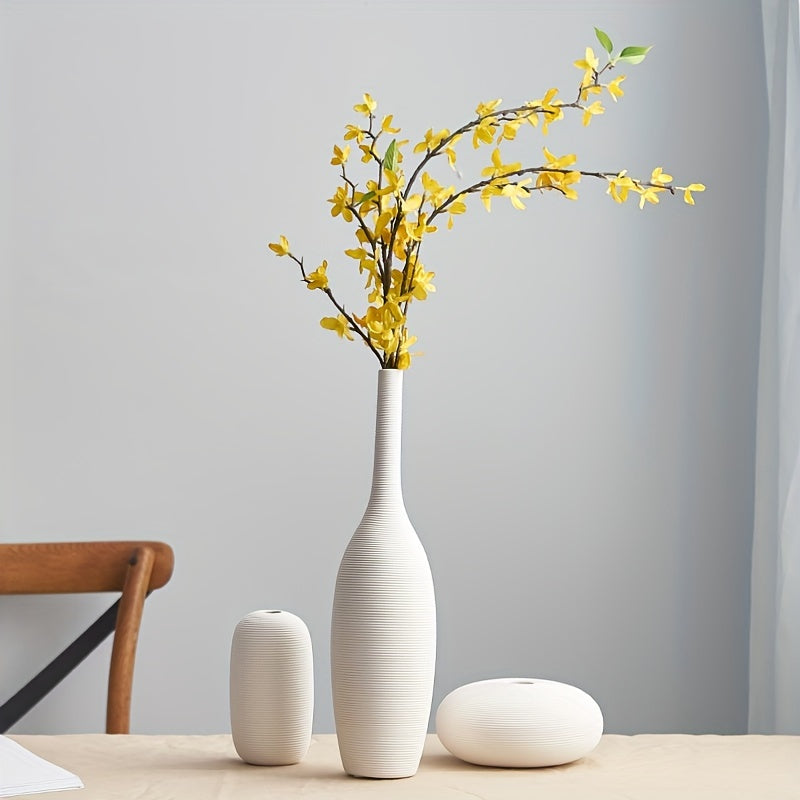 Set of 3 Modern Nordic Ceramic Vases - Minimalist Plain Design, Farmhouse Decor, Living Room Shelf and Mantel Decoration, Dining Coffee Table Centerpiece, Ideal Gift for Home Decor Enthusiasts