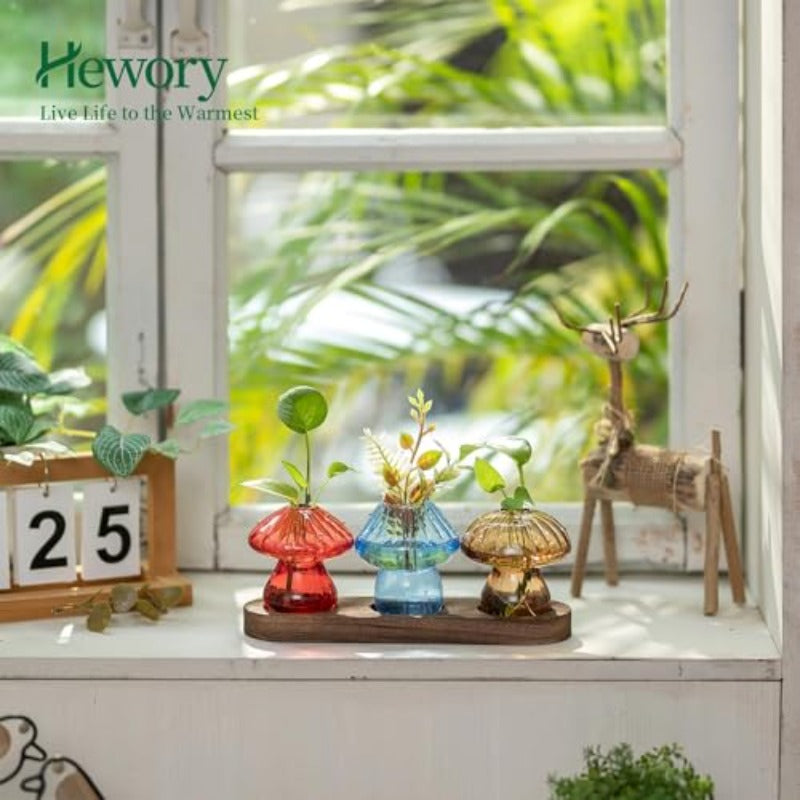 omcri4PCS Unique Small Vases for Flowers and 3PCS Glass Propagation Station