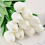 A Set of Home Decorations, 10pcs White Tulip Artificial Flowers + 1 Creative Small Vase, Desktop Ornaments, Fashionable Spiral White Vase - Nordic Style, Suitable for Home, Kitchen, Living Room, Bedroom Decoration Perfect Choice, Valentine'S Day