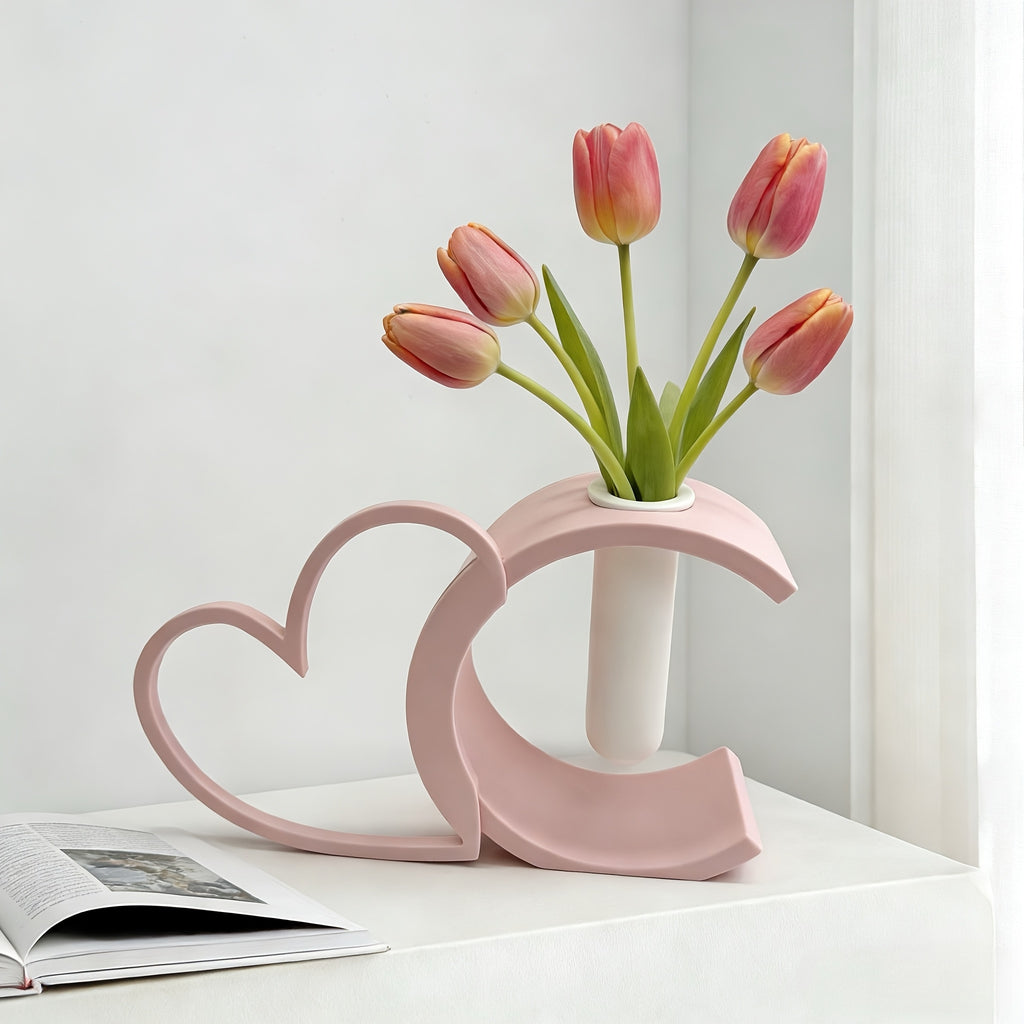 2pcs Heart Shaped Hollow Vase - Hollow Heart Design Plastic Vase Suitable for Small Bouquets, Roses, Tulips, Tabletop Centerpiece for Decor, Wedding,, for Table Centerpiece, Hollow Vase for Floral Arrangements