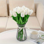 A Set of Home Decorations, 10pcs White Tulip Artificial Flowers + 1 Creative Small Vase, Desktop Ornaments, Fashionable Spiral White Vase - Nordic Style, Suitable for Home, Kitchen, Living Room, Bedroom Decoration Perfect Choice, Valentine'S Day