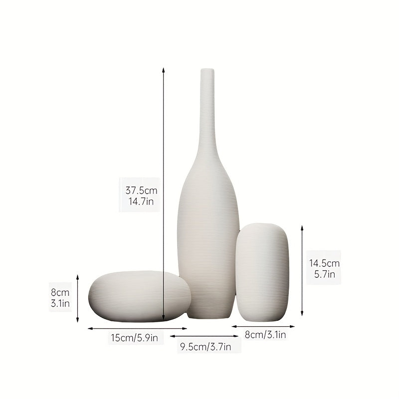 3pcs Bohemian Ceramic Vase with Striped Bell\u002FShelf Vase - Minimalist Vertical Stripes, Decorative Flower Holder Suitable for Living Room, Desk, Shelf Decor - Scandinavian Modern Decorative Vases