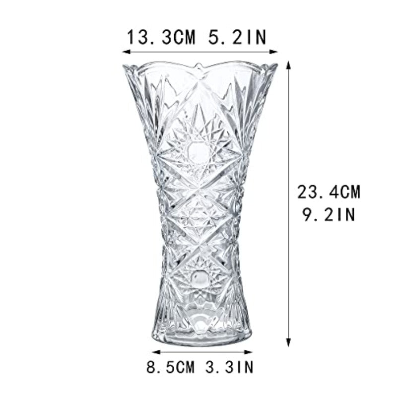 omcrikanpura Clear Crystal Vase 9.2 Inch Glass Flower Vases 4.5Inch Glass Dert Plates