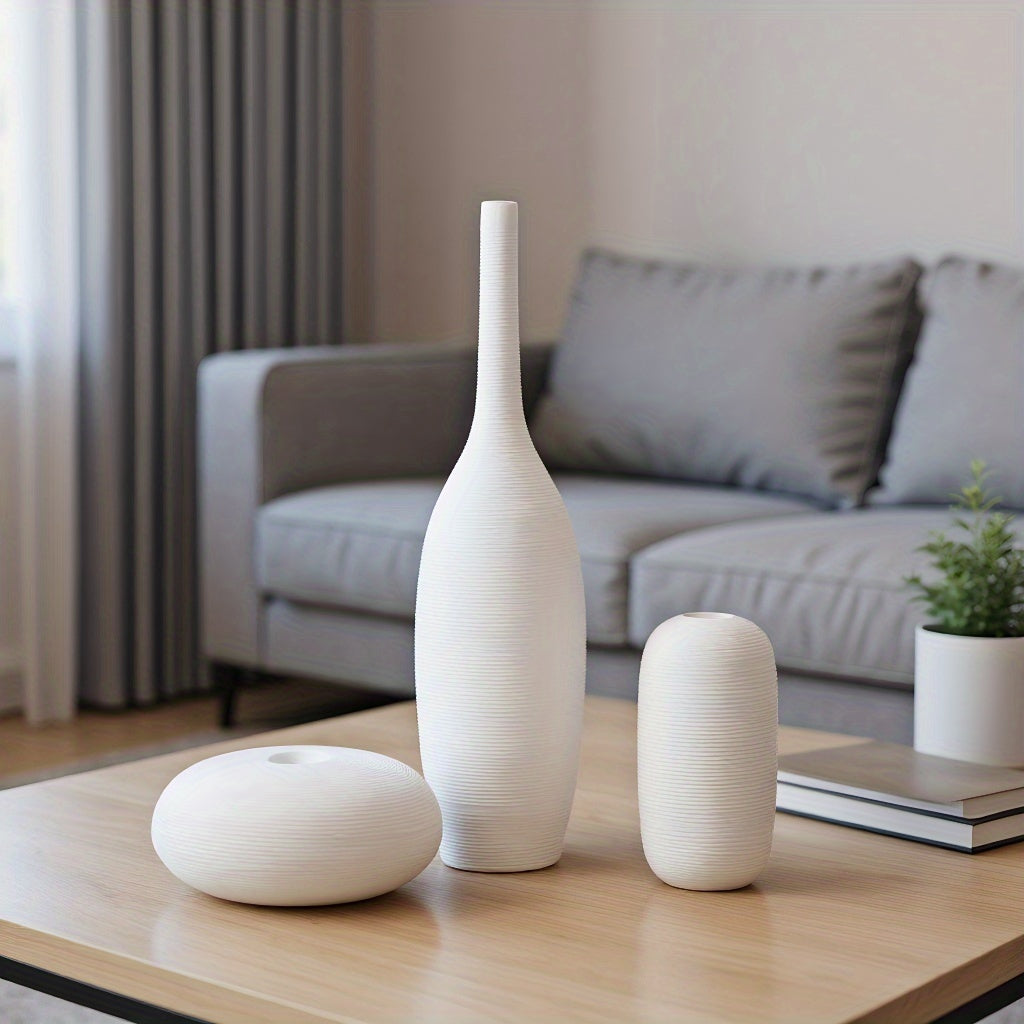 3pcs Bohemian Ceramic Vase with Striped Bell\u002FShelf Vase - Minimalist Vertical Stripes, Decorative Flower Holder Suitable for Living Room, Desk, Shelf Decor - Scandinavian Modern Decorative Vases