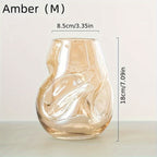 Glass Decorative Vase Modern Transparent Decorative Glass Vase - Irregular Shaped for Home Living Room and Office Desktop Decoration - Gift Vas