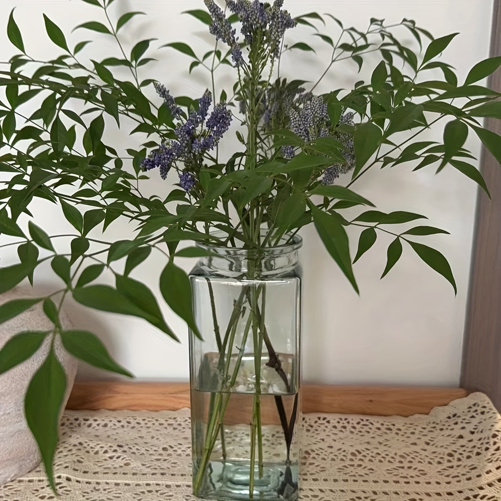 Large amber transparent square glass vase, flower raising vase, waking bucket, Dracaena sanderiana and green orchid vase