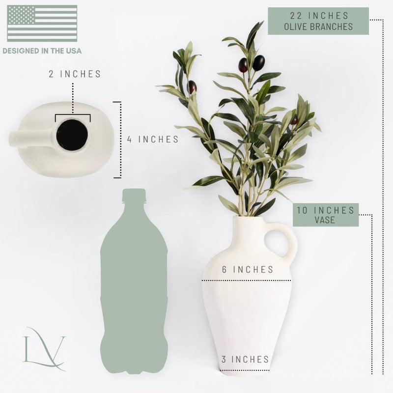 Vintage White Ceramic Jug Vase with Handle - Distressed Country Style Decor, Suitable for Dried Flowers, Olive Branches, Minimalist Centerpiece for Living Room Dining Table, Fireplace, Bookshelf Ornament - Textured Ceramic Pot