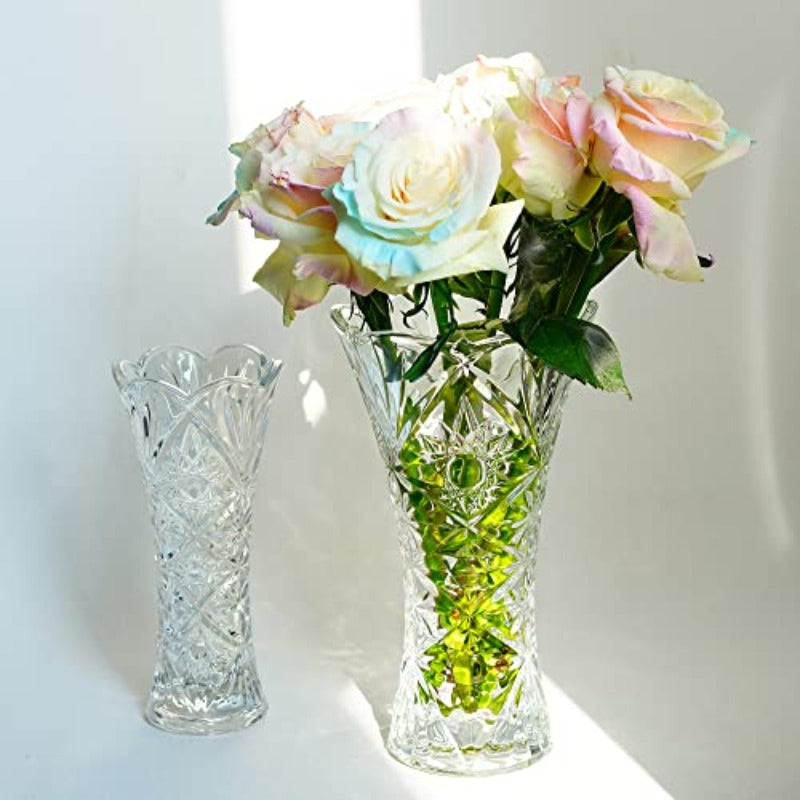 omcrikanpura Clear Crystal Vase 9.2 Inch Glass Flower Vases 4.5Inch Glass Dert Plates