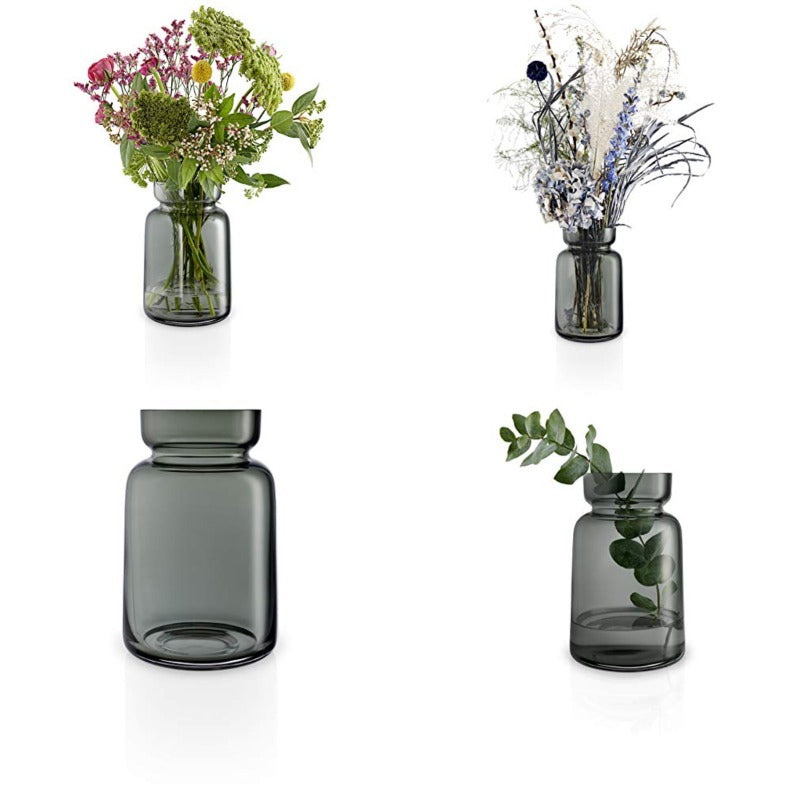 omcriSilhouette Glass Vase H8.5cm Mouth Blown Smoke Glass Dishwasher-Safe