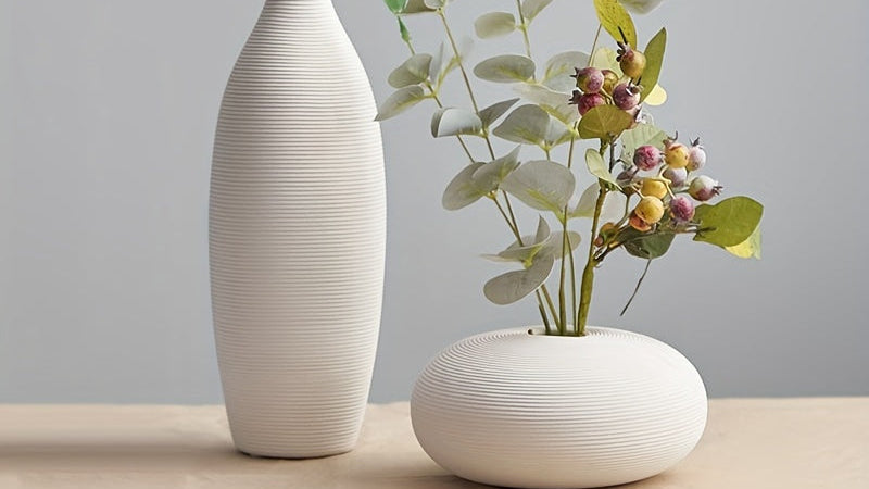 Set of 3 Modern Nordic Ceramic Vases - Minimalist Plain Design, Farmhouse Decor, Living Room Shelf and Mantel Decoration, Dining Coffee Table Centerpiece, Ideal Gift for Home Decor Enthusiasts