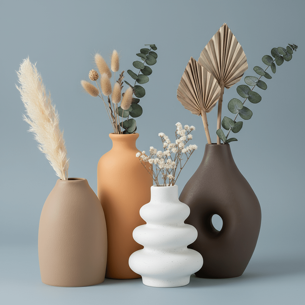 Ceramic Vase Collection Set of 4, Nordic Modern Minimalist, Morandi Color Ceramic Vase | Decorative Flower Arrangement for Living Room, Dining, Bedroom, Entrance, Hotel