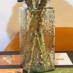 Large amber transparent square glass vase, flower raising vase, waking bucket, Dracaena sanderiana and green orchid vase
