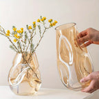 Glass Decorative Vase Modern Transparent Decorative Glass Vase - Irregular Shaped for Home Living Room and Office Desktop Decoration - Gift Vas
